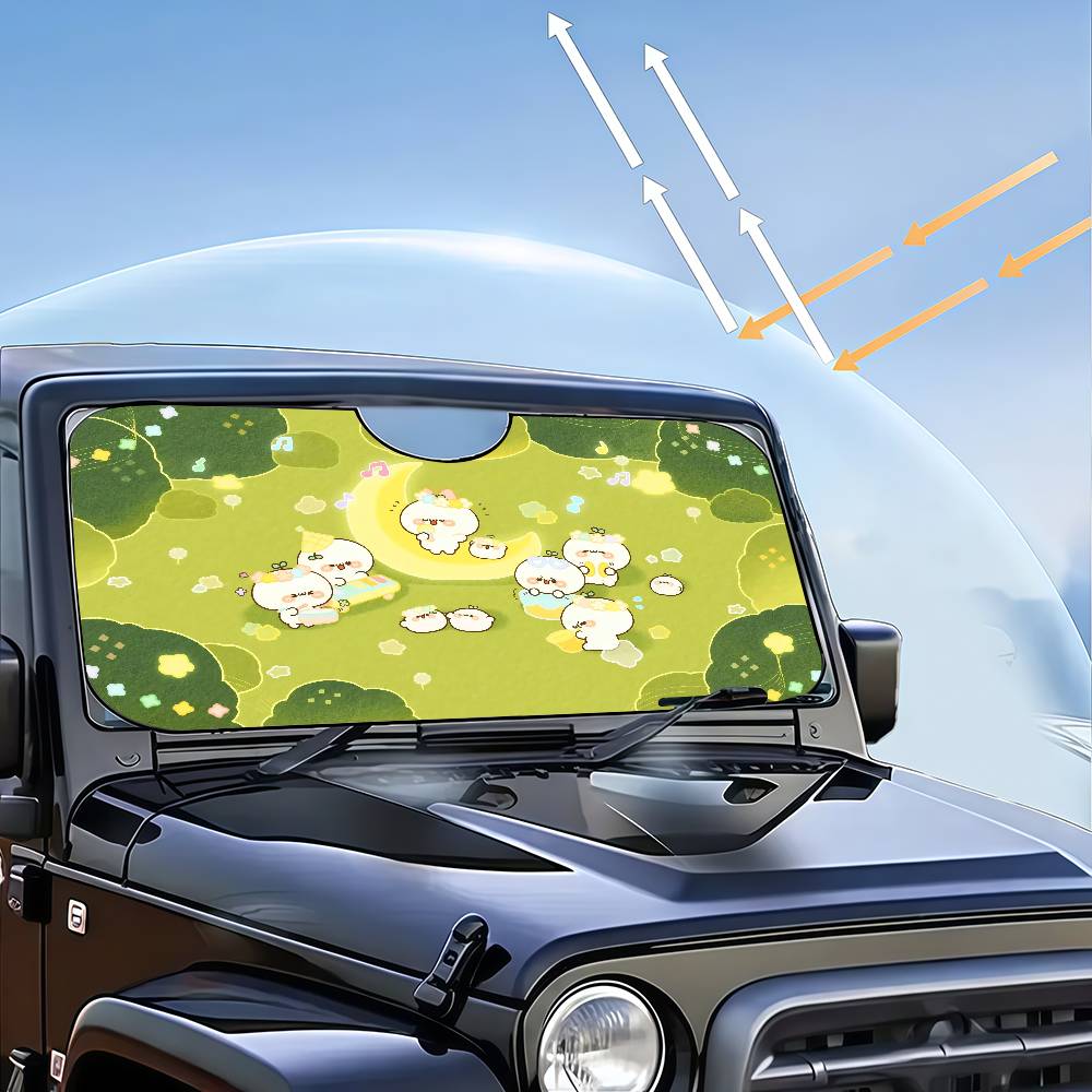 Cartoon Budding Pop Cartoon Window FoilsHeated Windshield Sunshade Car Front Window Visor Car Solar Protect Tools