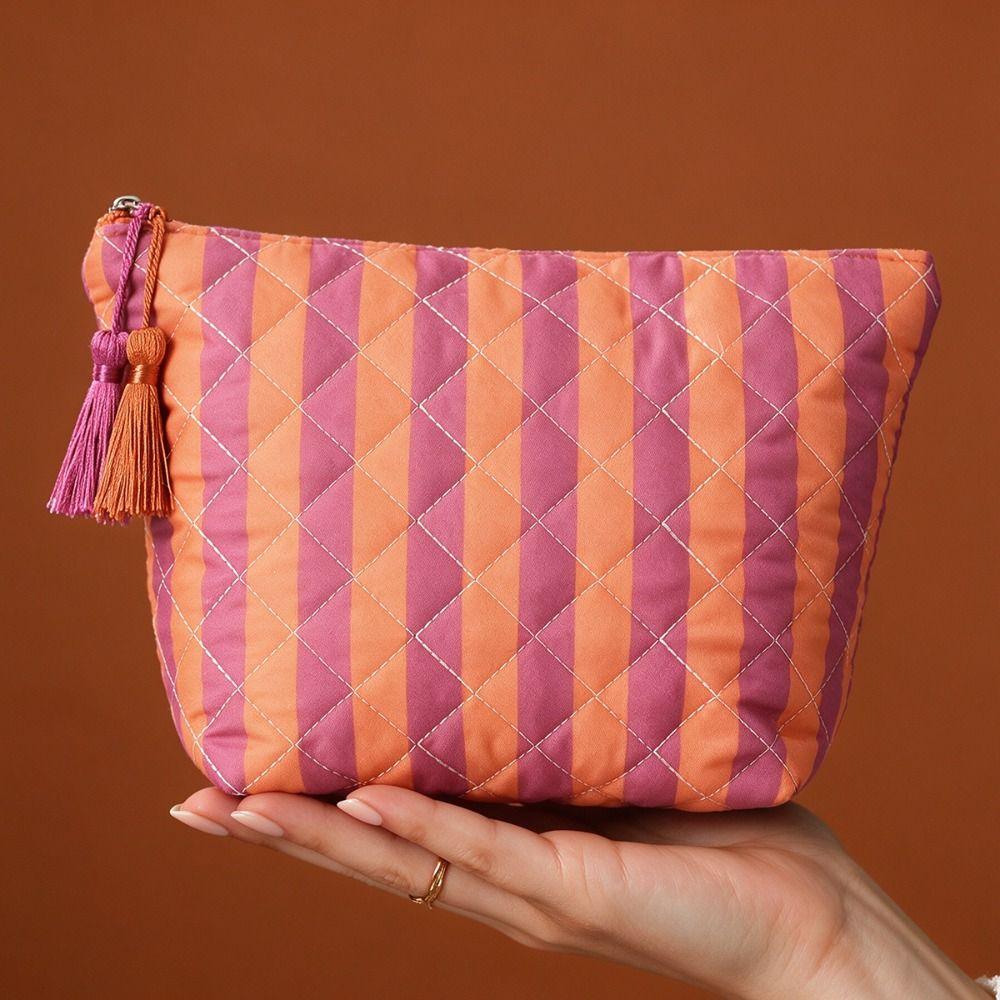 Large Capacity Toiletry Pouch Striped Travel Pouch Portable Makeup Organizer Bathroom