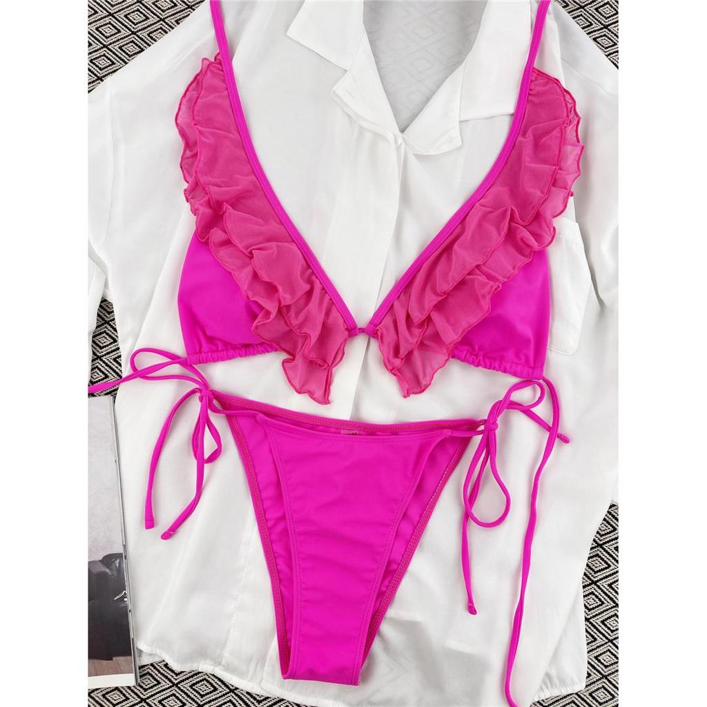 3 цвета с рюшами и глубоким V-образным вырезом на шее, бикини, женские купальники, женский купальник, комплект из двух частей, купальный костюм, купальный костюм для женщин