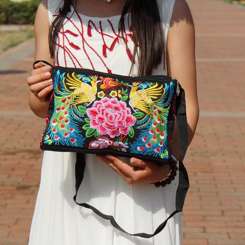 Yogodlns Сумка на плечо Юньнань, сумка с вышивкой в ​​этническом стиле, сумка через плечо, женская сумка, увеличенная тканевая сумка на три молнии, большая вместительная квадратная сумка