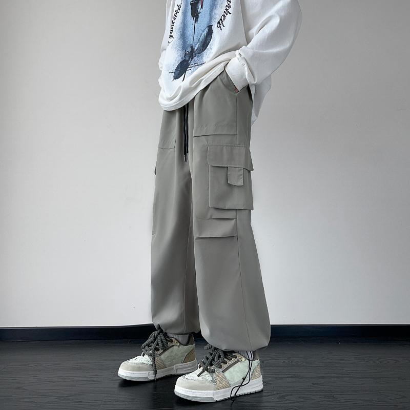 Уличная одежда 2024, весна-лето, повседневные мужские брюки, однотонные легкие брюки-карго в стиле Харадзюку, модные прямые мужские брюки