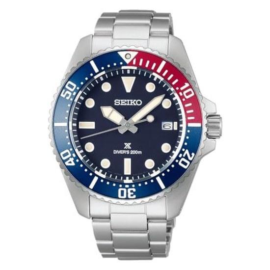 Seiko Watch PROSPEX SBDJ061 Mens Wristwatch Divers 200m Air Diving Waterproof Solar Powered Date Calendar Equipped Diver Scuba Silver Blue Red Dial