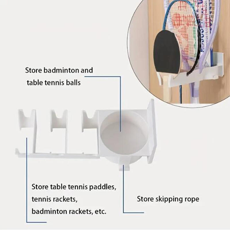 Настенный держатель для бадминтонных ракеток, самоклеящийся, 3 слота, вешалка для теннисных ракеток со стойкой для хранения мячей, полка для подвешивания теннисных ракеток без сверления для дома, общежития
