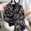 Thin Versatile Silk Scarf Double-Sided Gold Thread Imitation Cashmere Scarf High-End Warm Shawl Camellia Travel Scarf