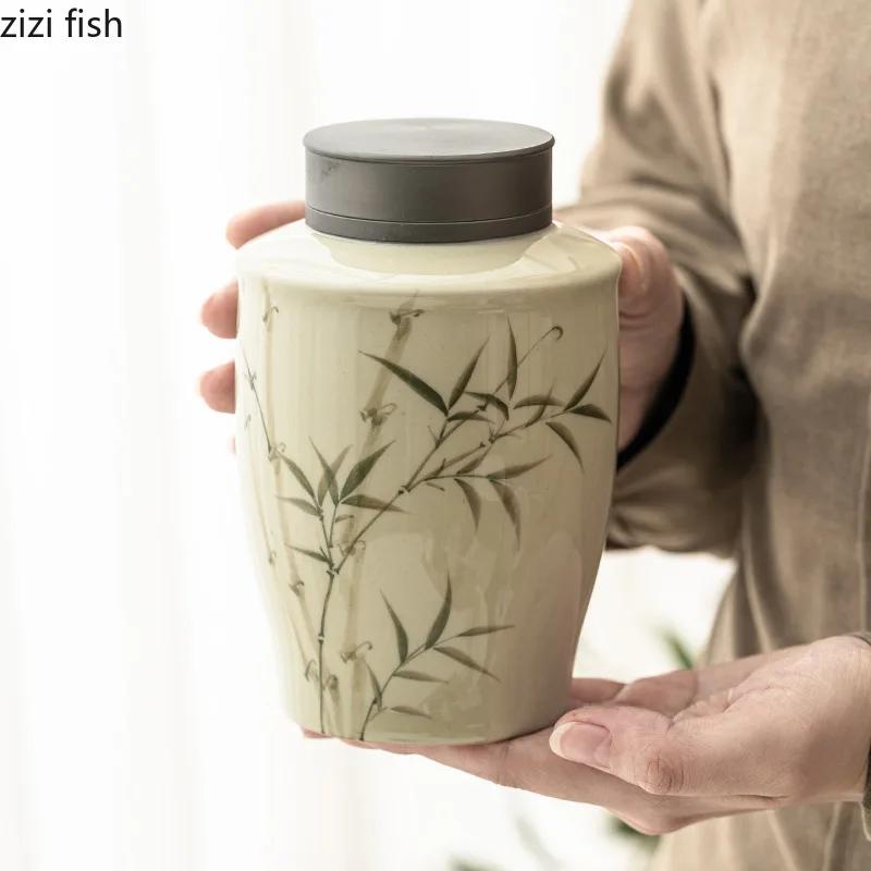 Нарисованная вручную керамическая банка для чая с крышкой из сплава, влагонепроницаемая герметичная банка, коробка для черного чая, банка для конфет, банка для хранения чая в домашних условиях