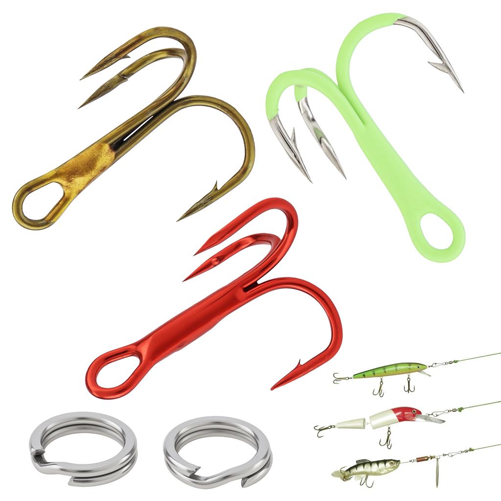 165pcs High Carbon Steel Barbed Treble Hooks Connector Circle Set Assorted Sizes 2# 4# 6# 8#10# Triple Fishing Hook with Storage Box