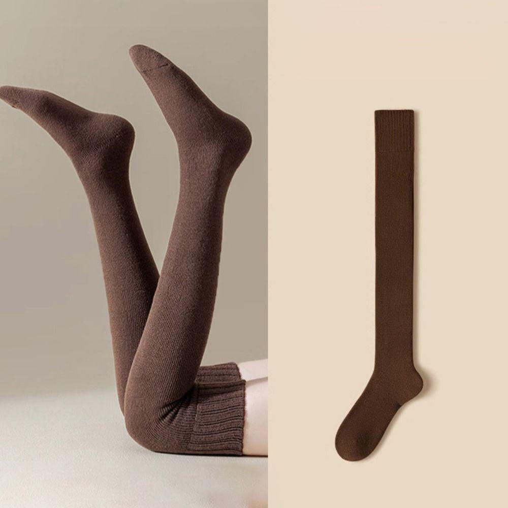 1 Pair Solid Color Women's Socks Thicken Over-Knee Socks Warm Thick Stockings Autumn and Winter
