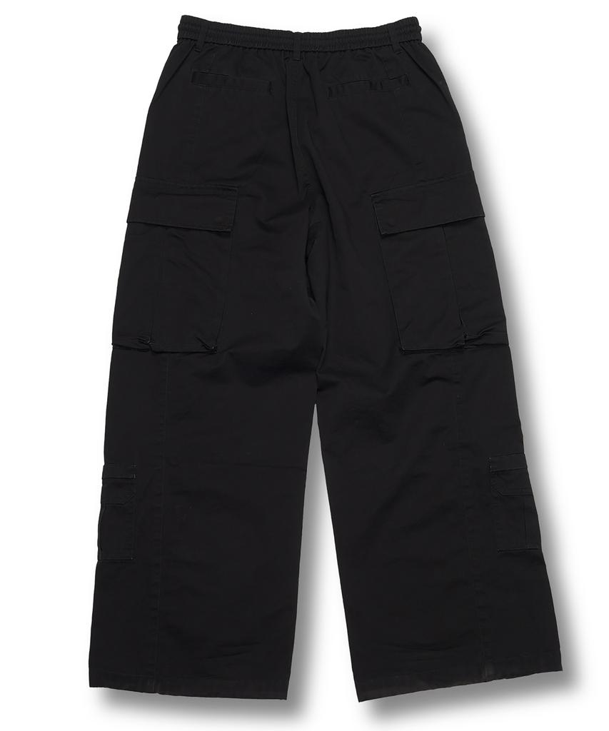 MUDSALT 8P Elastic Waist Wide Cargo Pants Black