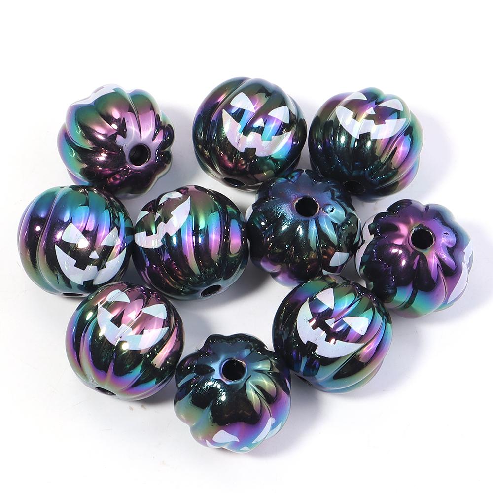 10pcs/lot Halloween Series Printed Beads Colorful Loose Round Heart Shape Acrylic Beads For DIY Charms Bracelet Necklace Jewelry