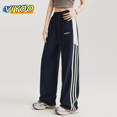 Женские оверсайз-Y2K Осенние повседневные спортивные мешковатые широкие спортивные брюки Корейские мужские брюки Полосатые спортивные штаны Брюки Спортивные костюмы Techwear