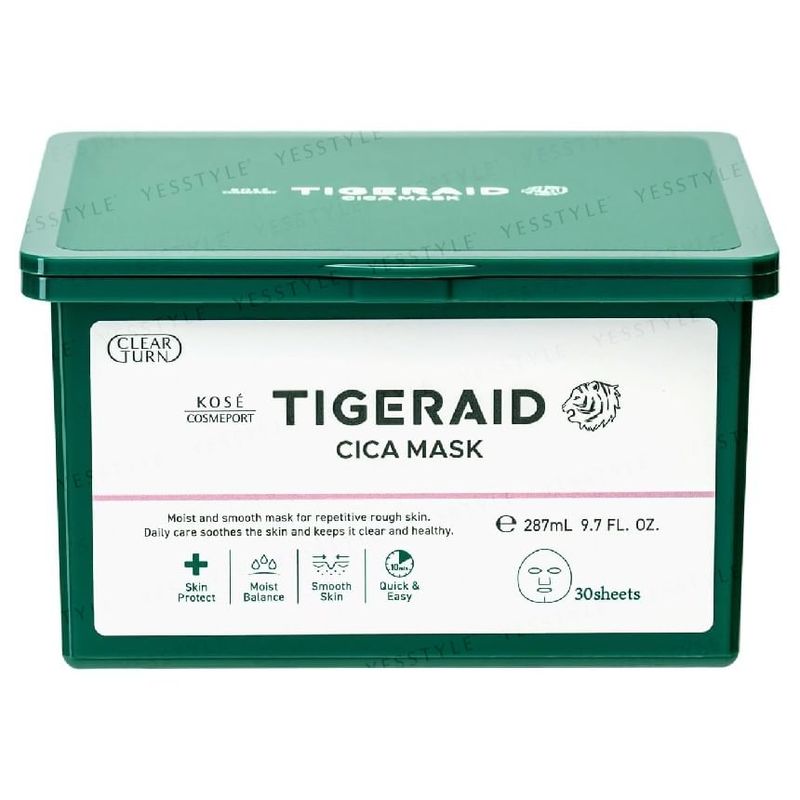 Kose Очищающая восстанавливающая маска для лица Clear Turn Tigeraid CICA