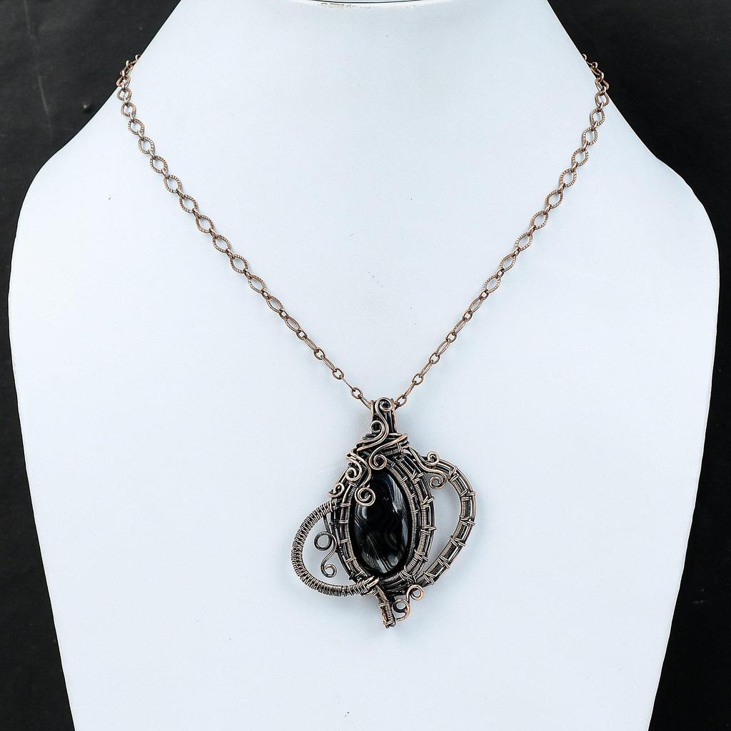 Подвеска Psilomelane, медная проволочная обертка, подвеска из натурального драгоценного камня, медная подвеска, ювелирное изделие ручной работы, подарок на годовщину, проволочная обертка