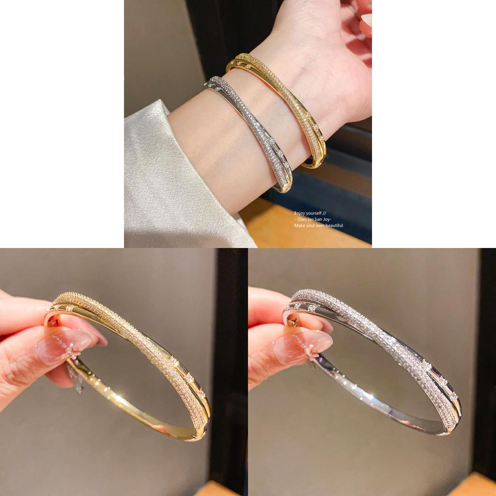 18k Gold Plated Zircon Cross Cuff Bracelet Elegant Jewelry For Fashion Women