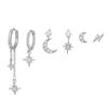 Серьги-кисточки на цепочке со звездами и луной и серьги-пусеты с цирконами в форме гексаграммы - Женские висячие серьги