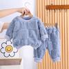 2 dona Bolalar Pijama To'plami Kuz Qish Qalin Issiq O-bo'yin Bir xil Rangli O'g'il Qizlar Termal Ichki Kiyim Uzun Yengli