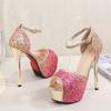 Fashion Bling Bling Thin High Heels Sandals Summer Women Party Shoes Glitter Sequins Peep Toe Cover Heel Sandales Sexy Creepers Platform