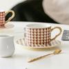 National Trend Houndstooth Ceramic Cup Gold Trawn Hand Trapped Coffee Cup with Spoon Mug Water Cup Men and Women Flower Tea Cup