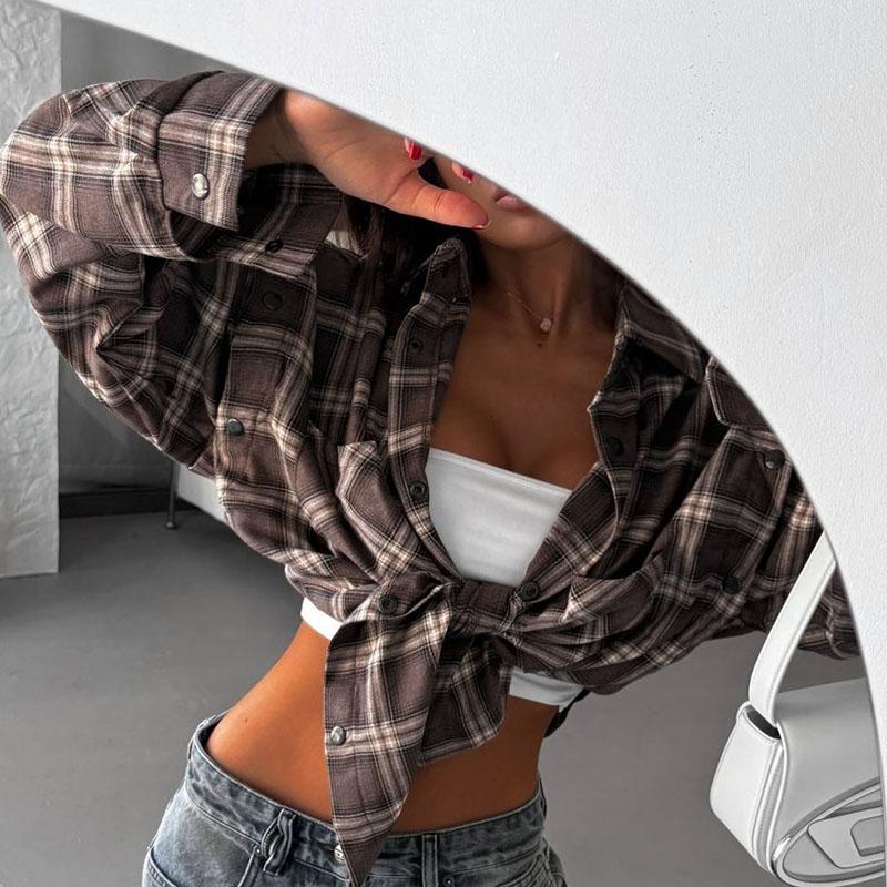 Новая модная клетчатая рубашка для женщин, осенняя блузка с длинными рукавами, женская блузка со съемными рукавами, классическая повседневная рубашка в стиле стритвеар.