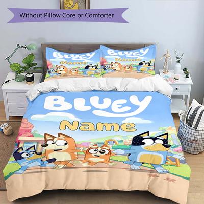 3pcs Custom Name Bluey Bedding Set Duvet Cover Closure Includes 1 Duvet Cover & 2 Pillowcases, Soft and Comfortable for All Seasons.