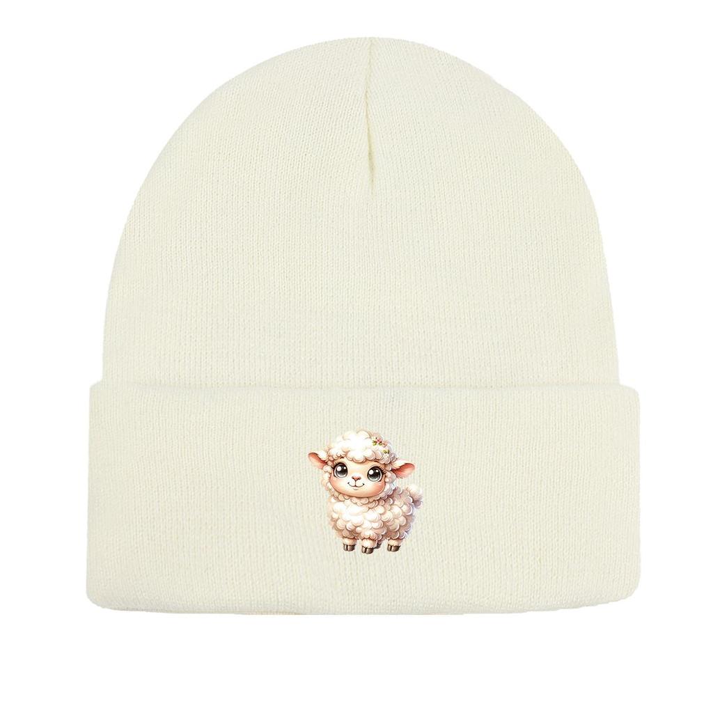 Little Sheep Print Knit Cap Beanie, Animal Man Cap Cozy Windproof Hip Hop Headwear Knit Hat Beanie