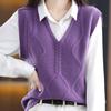 Women's Knitted Sweater Vest Top - V-Neck Hollow-Out Design, Casual Fall/Winter Pullover, Polyester, No Bra Pad, Japanese/Korean Special Collection
