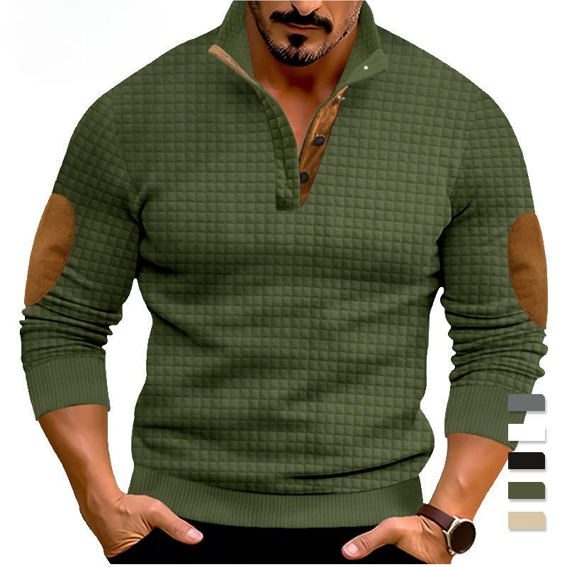 Весенне-осенняя коллекция: Изысканный, Универсальный и Модный Мужской Повседневный Трикотажный Свитшот с Воротником-стойкой и Длинными Рукавами в Мелкую Клетку