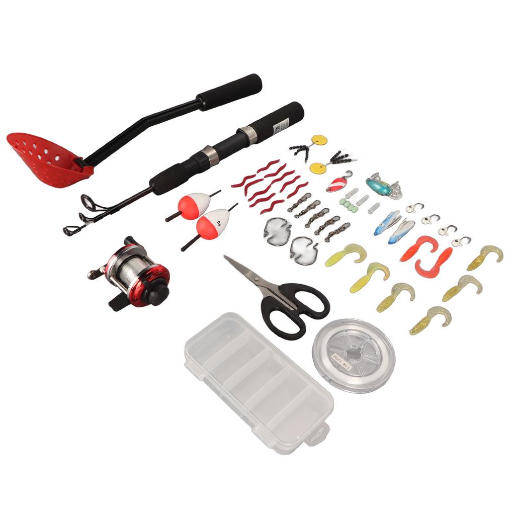 Комплект снастей для подледной рыбалки, 3 секции, 26,4-дюймовое удилище, катушка, крючки, приманки, леска, вращающиеся поплавки-ножницы с местом для хранения