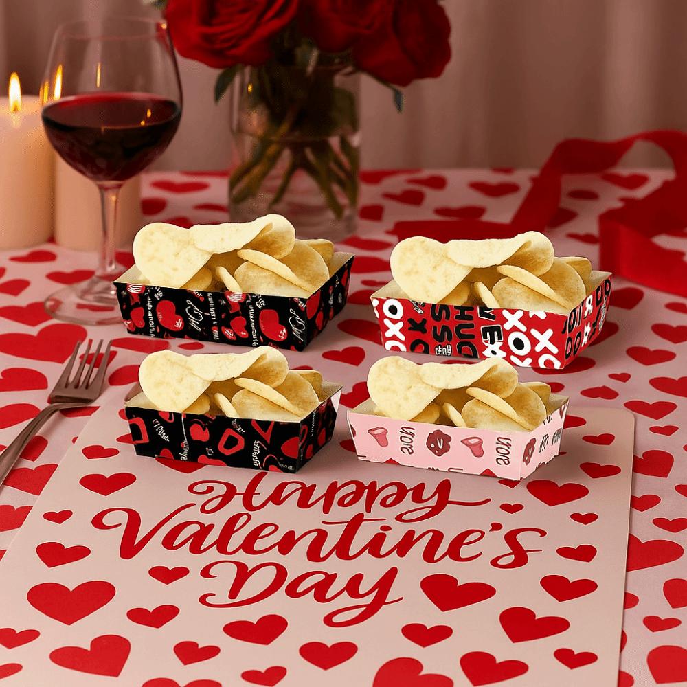 12Pcs/Set Paper Disposable Paper Food Trays Creative Valentine's Day Dinner Plate Wedding Party