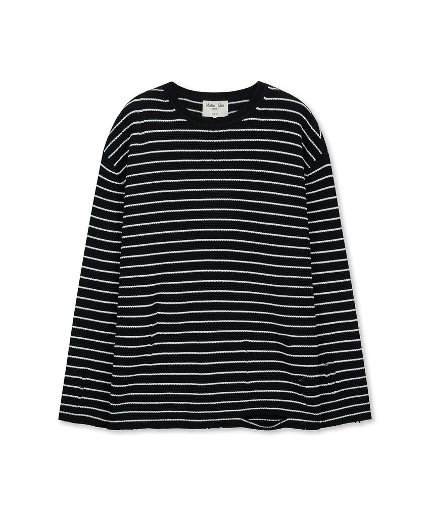 Свободный пуловер Mattengkim Stripe с повреждениями, цвет черный