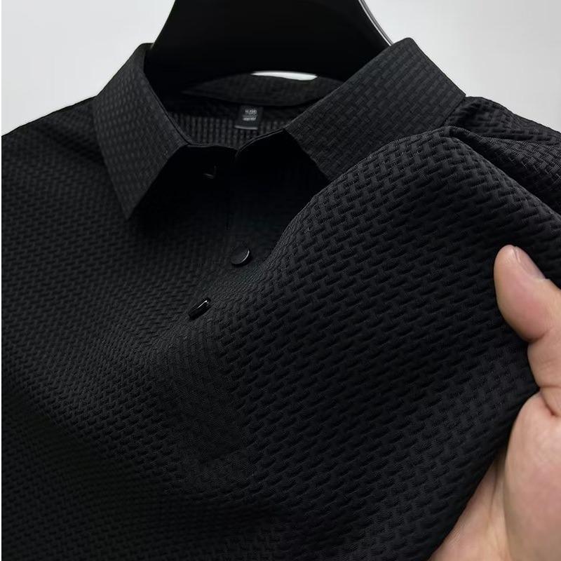 Мужская летняя рубашка-поло Slim Fit 2023 года — однотонная, с коротким рукавом, универсальный верх с воротником