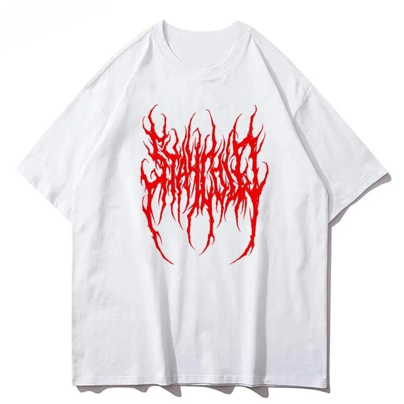 Loose Graphic T-shirt Unisex Hip Hop Graphic Goth Print Summer Short Sleeve Cotton Shirt Y2k Fashion Street Wear Harajuku