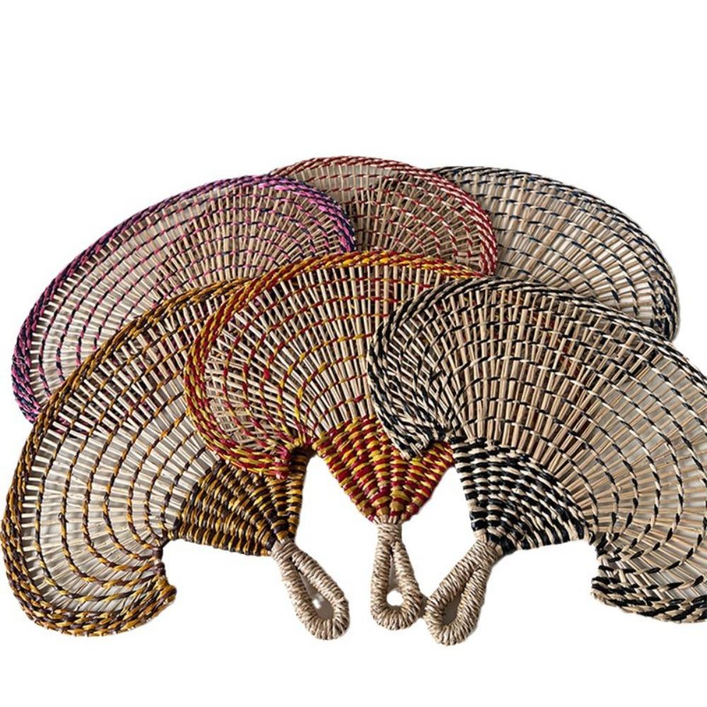 Natural Handheld Fan Hand-Woven Wall-mounted Fan Home Decor Cattail Fan  Home
