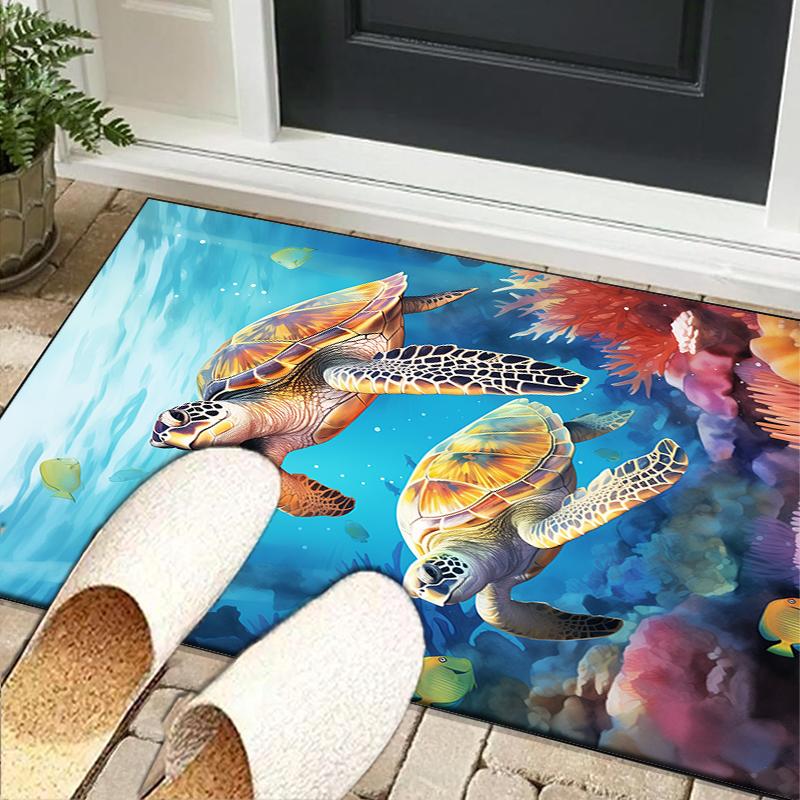 Cartoon Sea Turtle Artwork Office Rug Chair Mat, Entryway Carpet, Suitable for Front Door, Bedroom, Living Room, Desk, Holiday Gift