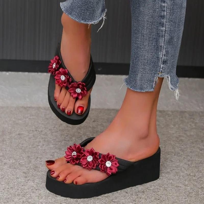 Fashion 2024 Fashion Shoes for Women Flip Flops Women's Slippers Platform Casual Slippers Women Crystal Floral Wedges Light Ladies Shoes