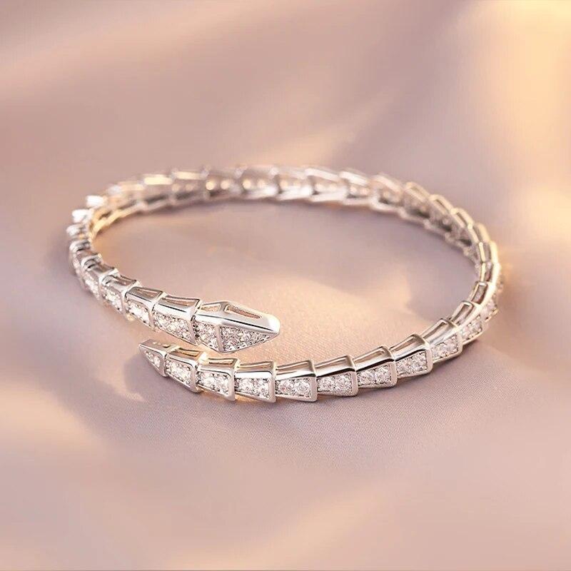ZAKOL Luxury Shiny AAA Cubic Zirconia Snake Bone Bangles Female Sliver Color Wedding Party Cuff Bracelet for Women