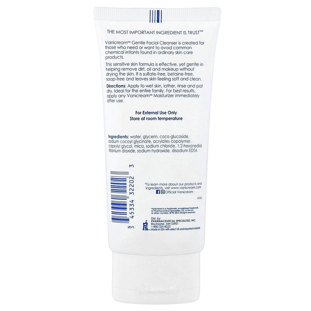 Vanicream Gentle Facial Cleanser, Sensitive Skin, Fragrance-Free, 74 Ml (2.5 Fl Oz)