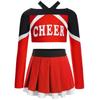 Girls Cheerleading Outfit Long Sleeve Letter Print Color Block Crop Top Pleated Skirt Set