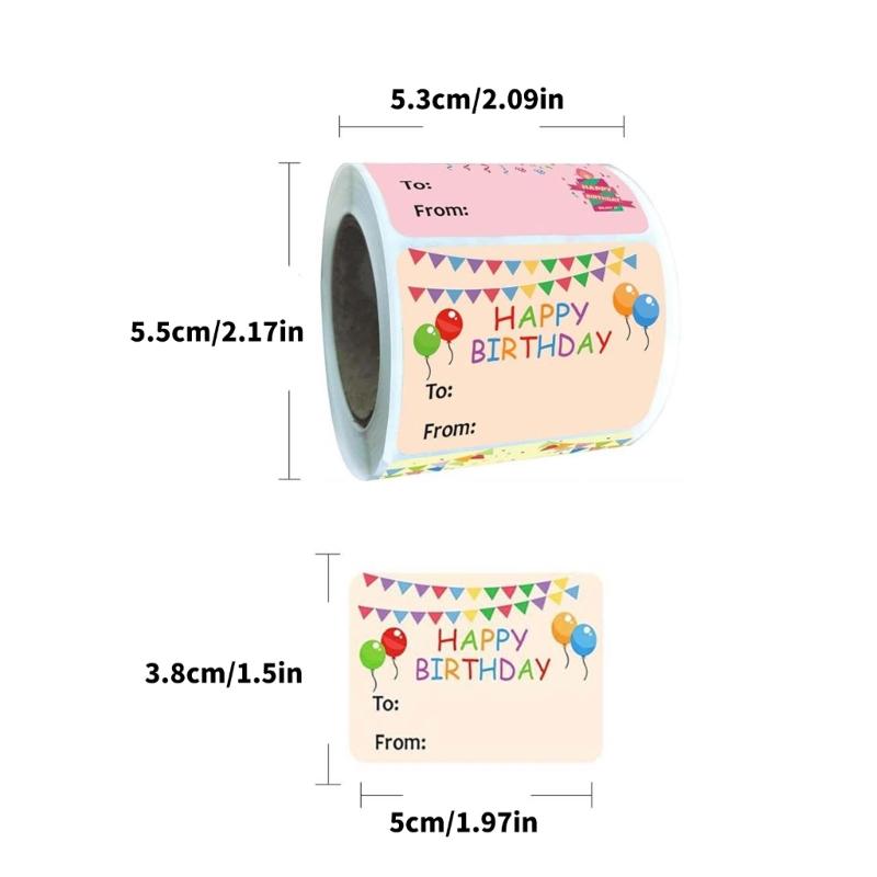 300Pcs Birthday Name Sticker 50x38mm Adhesive Wrapping Label for Packaging Seal Envelope Card Holiday Present Case