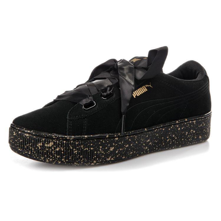 Puma Кроссовки женские Vikky Platform Ribbon Retro Casual Sneakers Черно-золотые 366815-01