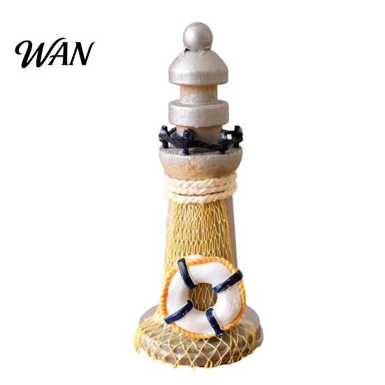 Desk Lighthouse Ornament Rustic Wood Figurine, Nautical Ocean Beach Sculpture, Miniature Statue Handcrafted Coastal Tabletop Centerpiece for