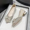 Women Luxury Pumps Spring Party Pearl Bowknot Pointed Toe Casual High Heels Shoes Girl Rhinestone Dress Shoes