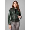 Женские пальто на молнии из натуральной кожи Зеленые женские пальто