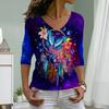 Wind Chime Print Women Tshirts Ladies Tops Long Sleeve V-neck Pullover Femme T-shirts T Shirt For Women