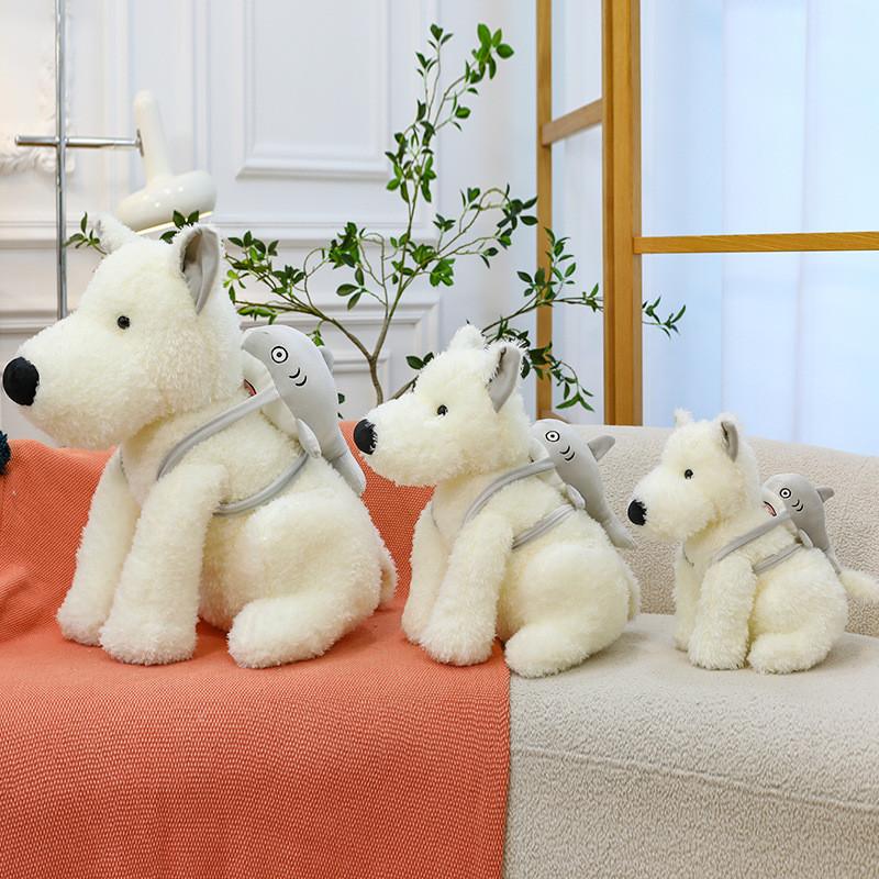 White West Highland Terrier With Shark Scarf Plush Toy Stuffed Animal Dolls