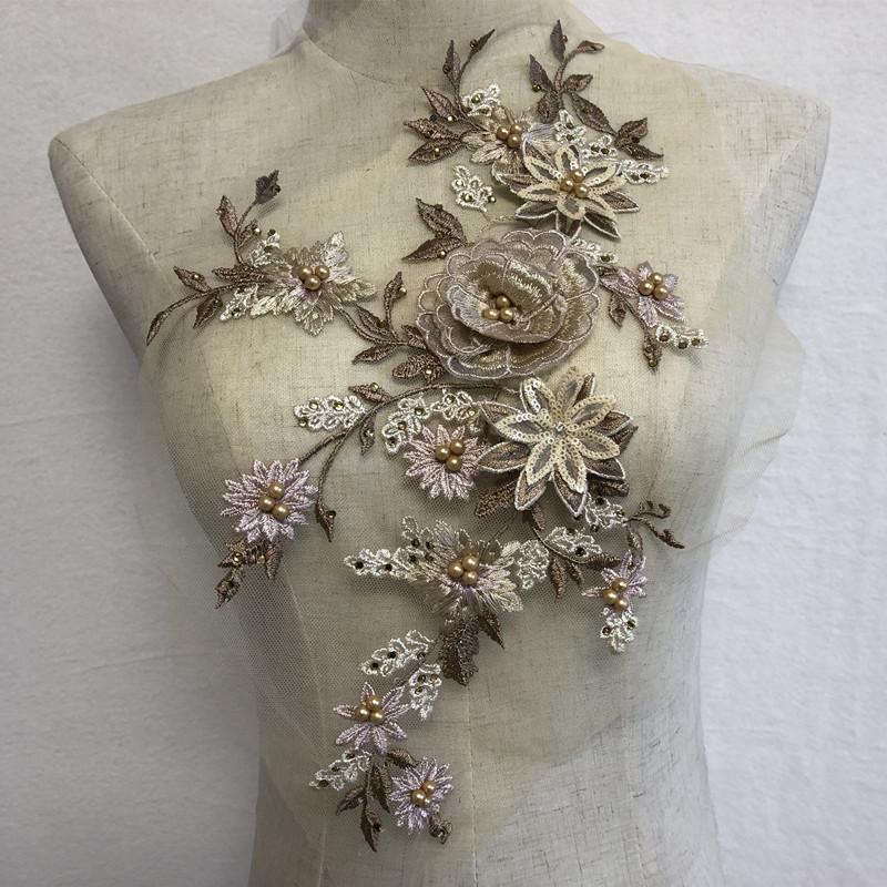 Embroidered Cloth Stickers Clothes Patch Accessories Wedding Dress Dance Flower Mesh Fabric Sequin Three-Dimensional Beaded Rhinestone Lace