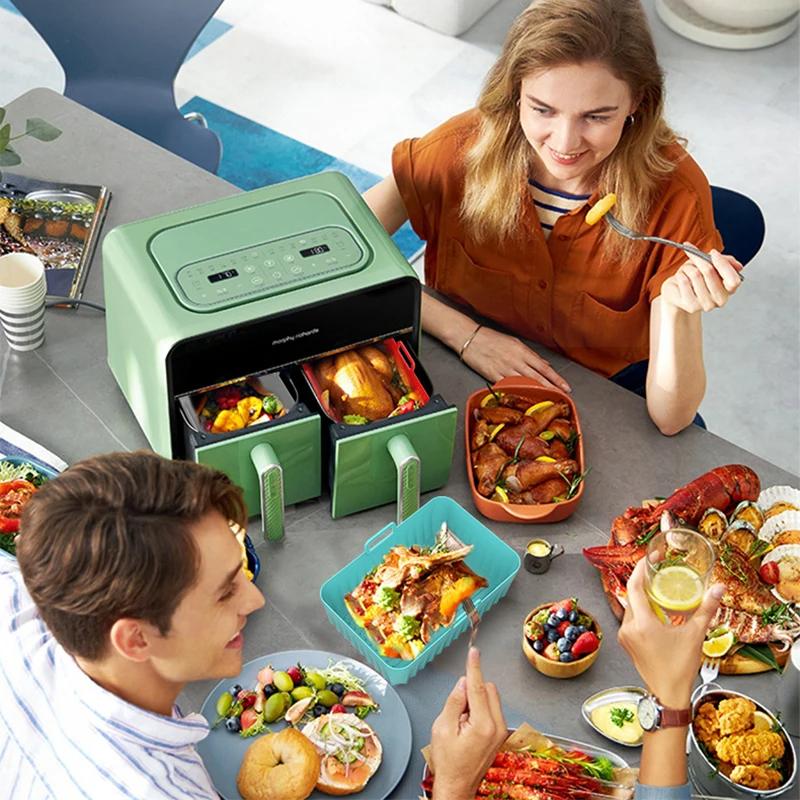 2PCS Silicone Air Fryer Liner Heat Resistant Baking Tray for Oven Microwave Rectangular Non-stick Baking Pan Kitchen Accessories