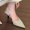 Fashion 2025 Shoes Female Slingbacks Women's High Heels Plus Size Dress Pumps Women Pleated Pointed Toe Slip On Thin Heels Modern Sandal
