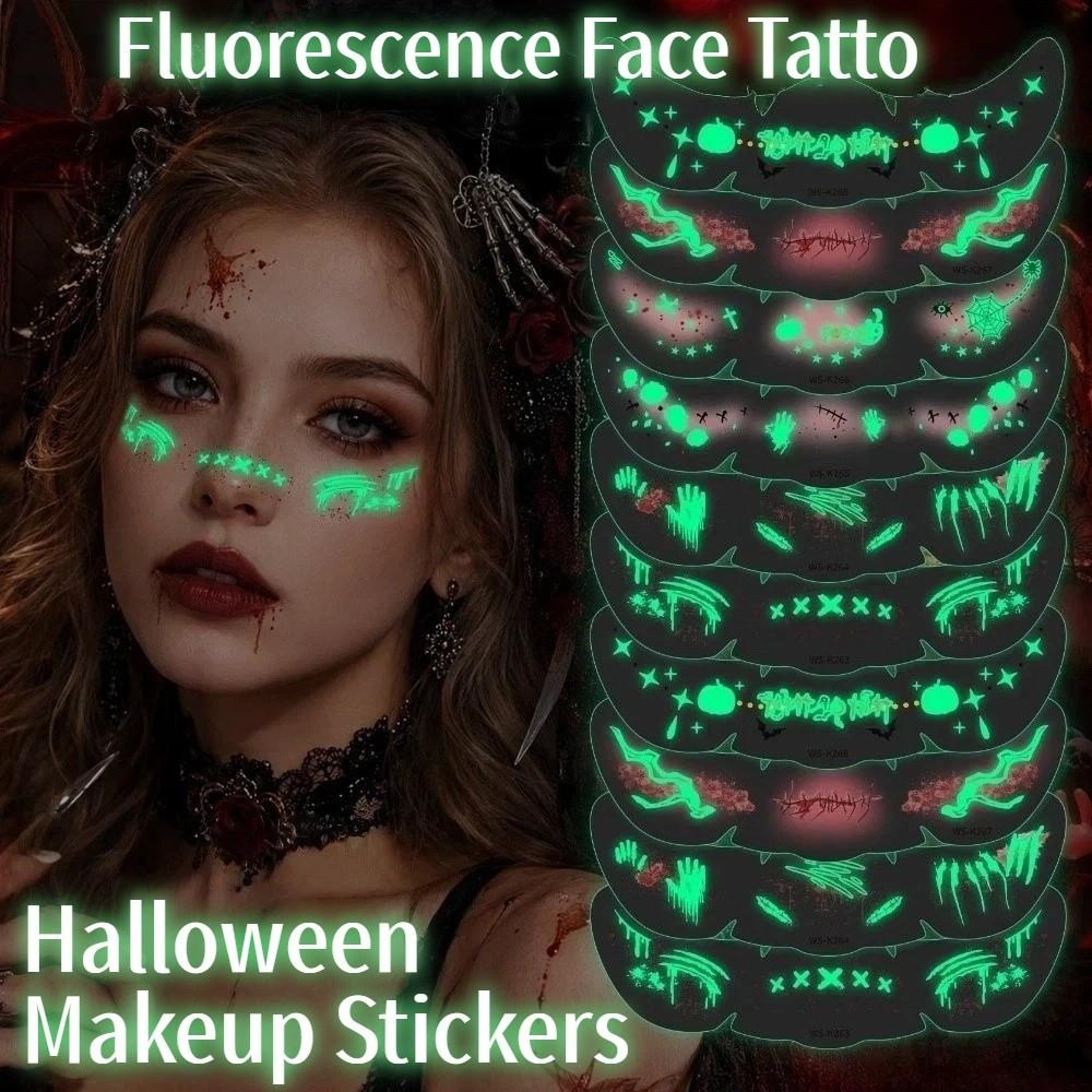 6 Sheets Body Art Fluorescence Halloween Makeup Stickers Freckle Tatto Stickers Adults Children Use