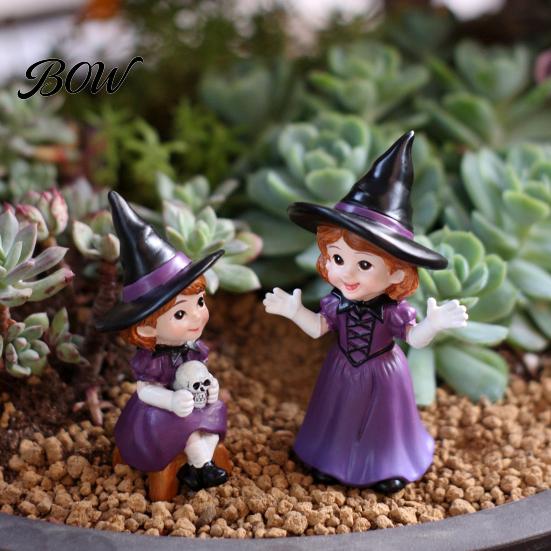 Halloween Display Accents 2PCS Purple Witch Statues, Resin Ornaments, Miniature Vintage Ornaments Scenes Cute Figurines, for Home Desktop