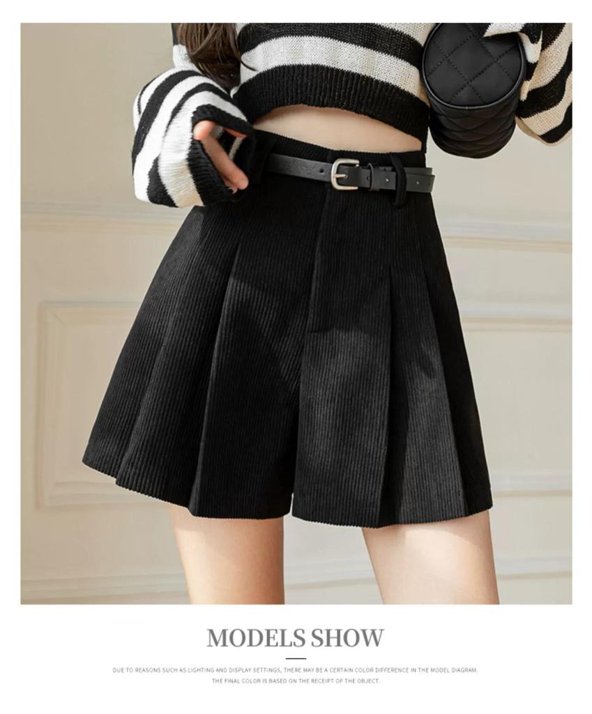 Женские вельветовые кюлоты А-силуэта с плиссировкой и высокой талией, зимние шорты 2024